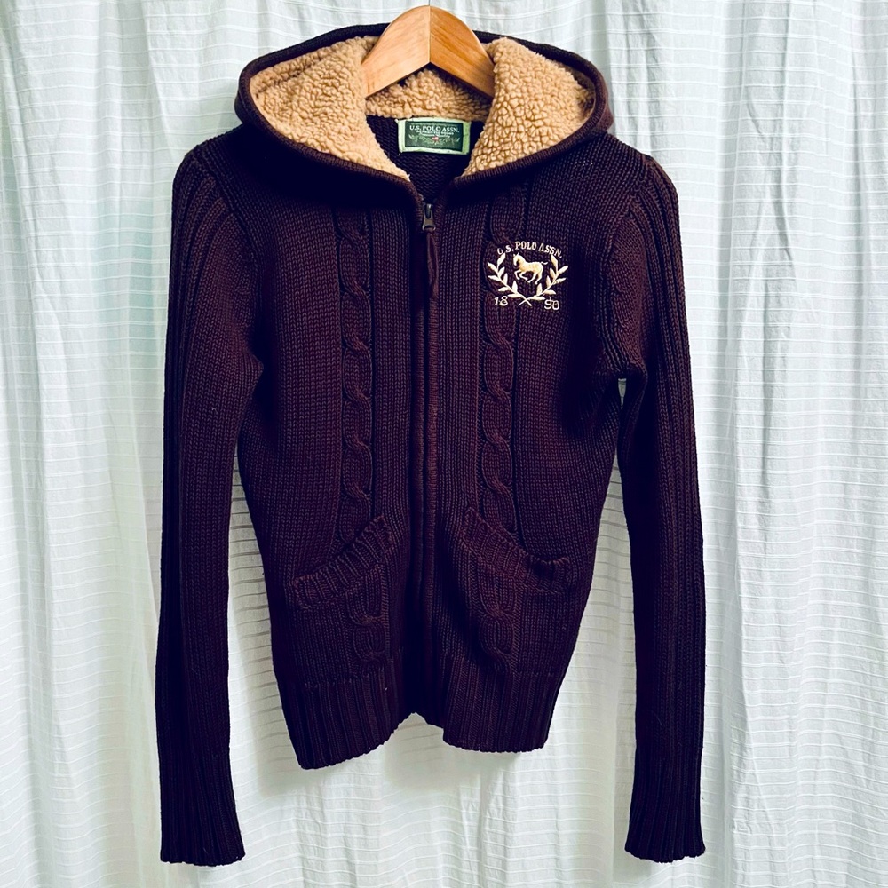 Brown Zip Up with tan Sherpa hoodie